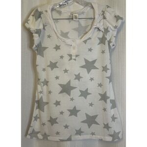 VTG Y2K Charlotte Russe White with Gray Stars Women's Short Sleeve Blouse Size L